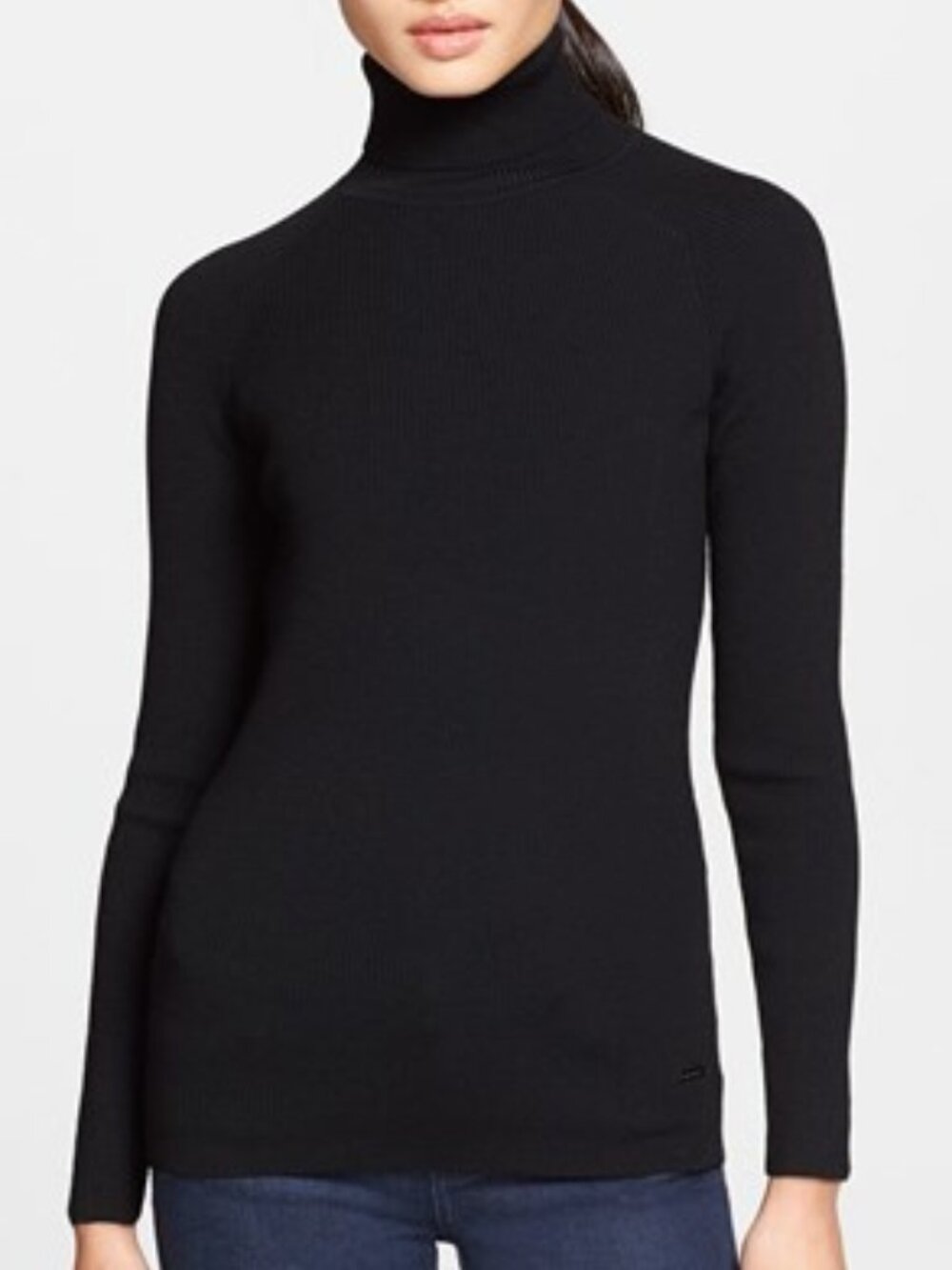 Tory Burch | Black Evangeline Merino Wool Blend Roll Turtleneck Sweater XS